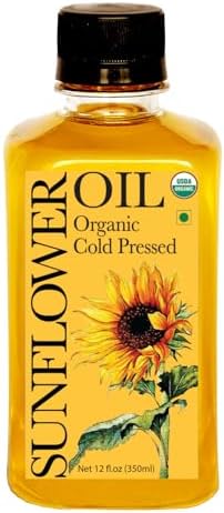 Daana Sunflower Oil: Certified USDA Organic, Extra Virgin, Cold Pressed, High Oleic, Non-GMO. Healthy Oil for Cooking, Baking, Frying, Hair and Skin Care. Pesticide and Chemical Free (12 oz) DAANA