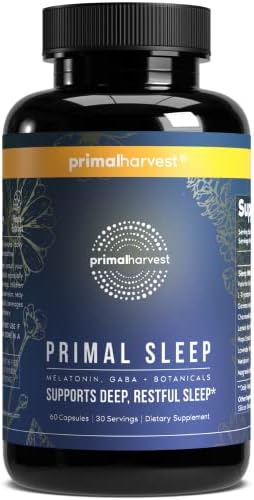 Primal Harvest Primal Sleep Support Supplement, 60 Capsules with Valerian Root, L-Tryptophan, GABA, Chamomile, and Melatonin 3mg Primal Harvest