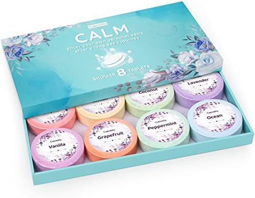 Shower Steamers 8 Pack Set Shower Bombs Tablets in Blue Box with 8 Fragrances with Shea Butter for Self-Care & Relaxation, Idea for Women and Men CalmNFiz