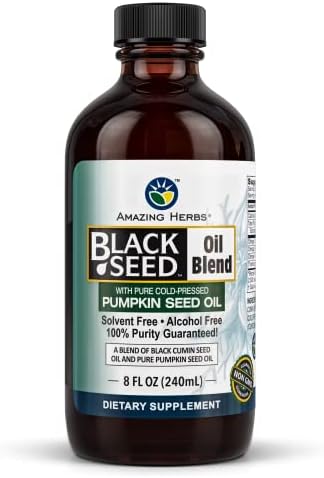 Amazing Herbs Black Seed and Pumpkin Seed Cold-Pressed Oil Blend - Gluten-Free, No Preservatives, High in Omega 3, 6, & 9, Improves Immune Respones & Promotes Digestive Health - 8 Fl Oz Amazing Herbs