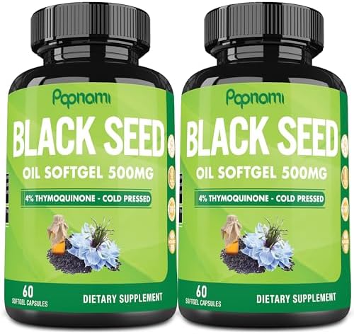 Premium Black Seed Oil Softgel Capsules - 2 Packs 60 Counts 500mg - 4 Month Supply for Immunity, Circulation, Digestive, Skin, Hair & Body Management Papnami