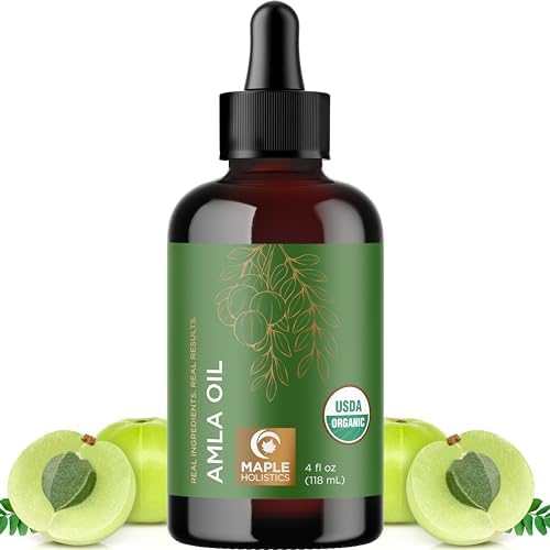 Organic Amla Oil for Hair Growth - 100% Pure Amla Hair Oil for Hair Growth & Hydration - Cold-Pressed Extra Virgin Unrefined Non-GMO & USDA Organic Hair Oil for Dry Hair and Scalp Care (4 Fl Oz) Maple Holistics