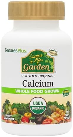 NaturesPlus Source of Life Garden Certified Organic Calcium with AlgaeCal - 1000 mg, 120 Vegan Capsules - Plant-Based Bone Health Support Supplement - Vegetarian, Gluten-Free - 30 Servings Natures Plus