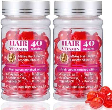 Hair Vitamin Capsules - 40 Leave-in Serum Capsules Enriched with Moroccan Oil, Macadamia Oil, Vitamins A, C, E & Pro Vitamin B5 - for Healthy, Smooth & Shiny Hair (1PC) Generic