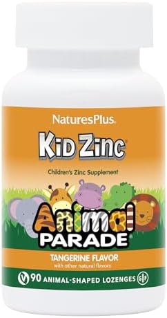 NaturesPlus Animal Parade KidZinc, Tangerine Flavor - 90 Animal-Shaped Lozenges - Organically Chelated Zinc - Vegan, Gluten Free - 90 Servings Natures Plus