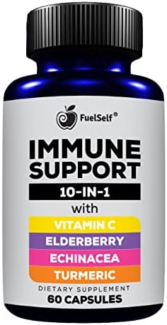 Immune Support Booster Supplement with Elderberry, Vitamin C, Echinacea, Turmeric Curcuminoids, Vitamin E, Vitamin B6, Zinc, L-Glutamine HCL, Garlic, Lactobacillus Acidophilus :: 60 Count, 1 Pack FuelSelf