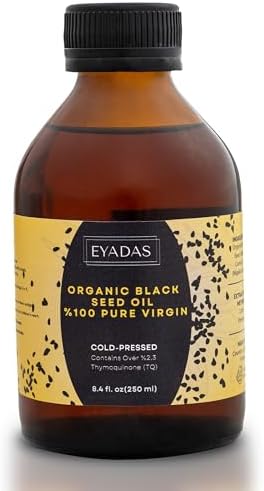 Organic Black Seed Oil Liquid 8.4 Fl Oz, 100% Turkish Black Cumin Seed Oil, 3 Times Thymoquinone, Black Seed Oil Cold Pressed in Amber Glass Bottle, Nigella Sativa, Black Seeds, Cumin Seeds EYADAS