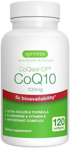 Igennus Advanced CoQ10 100mg, 5X Bioavailability CoQsol-CF Boosted with D-Limonene, 120 1-a-Day Servings, Heart & Energy, Ubiquinone Coenzyme Q10 & Vitamin E Antioxidant Igennus Healthcare Nutrition