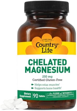 Country Life, Chelated Magnesium 250mg, Supports Bone and Immune Health, Daily Supplement, 90 ct Country Life