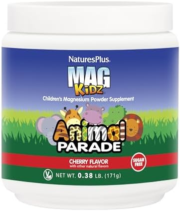 NaturesPlus Animal Parade MagKidz, Cherry Flavor - 0.38 lb - Children's Magnesium Powder Supplement - Bone & Muscle Health Support - Gluten Free, Sugar Free - 45 Servings Natures Plus