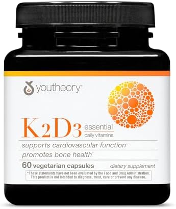 Youtheory K2D3 - Bone & Heart Health Support* - Combines Vitamin D3 & Vitamin K2 - Dairy, Soy & Gluten Free - 60 Vegetarian Capsules Youtheory