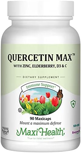 Maxi Health Quercetin 500mg with Zinc 30mg, Vitamin C 1000mg, Vitamin D 2500 IU, Elderberry 125mg - Vegetarian Health Supplement for Adults Kosher Certified - 90 Veggie Capsules Maxi Health