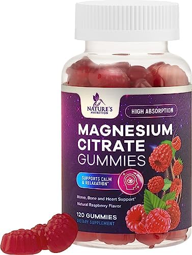 Magnesium Supplement Gummy - High Absorption Magnesium Citrate Supplement for Adults & Kids - Nature's Calm Magnesium Gummies Dietary Supplements for Bone, Muscle Health, Heart Support - 60 Gummies Nature's Nutrition