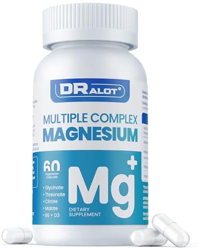 Quadruple Magnesium Supplement, 400mg of Chelate Magnesium Glycinate, L-threonate, Citrate & Malate | Max Absorption Complex w/Vitamin D3 & B6, for Sleep Heart Muscles Nerves, Non-GMO, 60 Vegan Caps Dralot