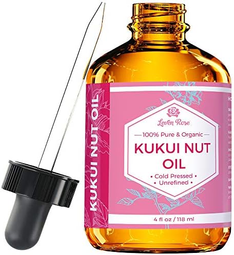 Leven Rose Kukui Nut Oil 4 oz – Cold-Pressed and Unrefined Hair & Face Moisturizer with Dropper – Unscented Pure Face Oil for Women and Men – Nourishing & Moisturizing for All Skin Types Leven Rose