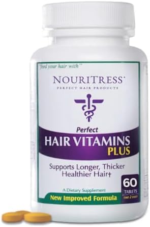 NouriTress Perfect Hair Vitamins Plus - 60 tabs | Hair Growth Supplements | DHT Blocker Proprietary Formula | Professional Salon Strength | 1 Month Supply | Dermatologist Recommended NouriTress