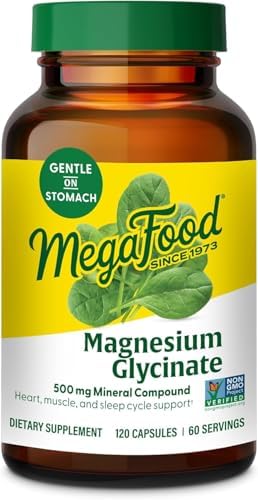 MegaFood Magnesium Glycinate 500mg - Chelated Magnesium Supplement - 60mg Elemental Magnesium - Gentle on the Stomach - Supports Normal Sleep Cycle & Healthy Stress Response - 120 Capsules 60 Servings MegaFood