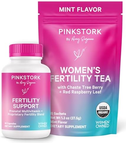 Pink Stork Fertility Bundle - Conception Tea and Supplements for Women, Prenatal Vitamins with Ashwagandha, Inositol, Vitex and Folate to Help Support Hormone Balance for Women, 2 Pack Pink Stork