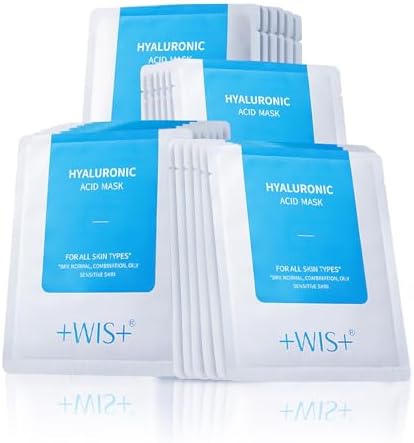 +WIS+ Hyaluronic Acid Sheet Mask 5 EA with Hyaluronic Acid Serum and Vitamin B5, Hydrating Facial Mask for Dry Skin, Anti-Aging Mask to Plump and Repair Dehydrated Skin, Safe on Sensitive Skin +WIS+