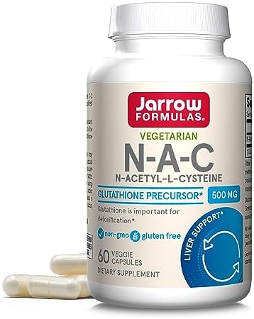 Jarrow Formulas® N-A-C 500 mg, Dietary Supplement, Antioxidant Support for Liver Health, 60 Veggie Capsules, 60 Day Supply Jarrow Formulas