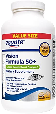 Equate Vision Formula 50+ Lutein, Zeaxanthin & Omega-3, 300 Softgels Equate