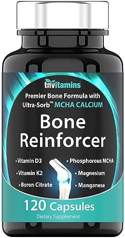 Bone Reinforcer (120 Capsules) MCHA Calcium Supplement with Vitamin D3, Magnesium, Vitamin K2, Boron Citrate, Phosphorous MCHA, & Manganese | Powerful Bone Supplement for Women & Men tnvitamins