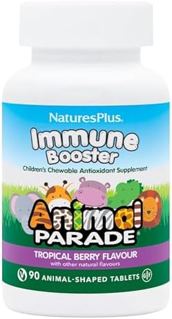 Natures Plus Animal Parade Immune Booster - Tropical Berry Flavor - 90 Animal-Shaped Chewable Tablets - Provides Immune System Support - Gluten Free, Vegan - 45 Servings Natures Plus