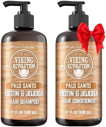 Viking Revolution Palo Santo Mens Shampoo and Conditioner Set with Biotin and Jojoba Oil - Natural Hair Shampoo and Hair Conditioner for Men with Vitamin B5 - Shampoo and Conditioner Set Men (17Oz) Viking Revolution