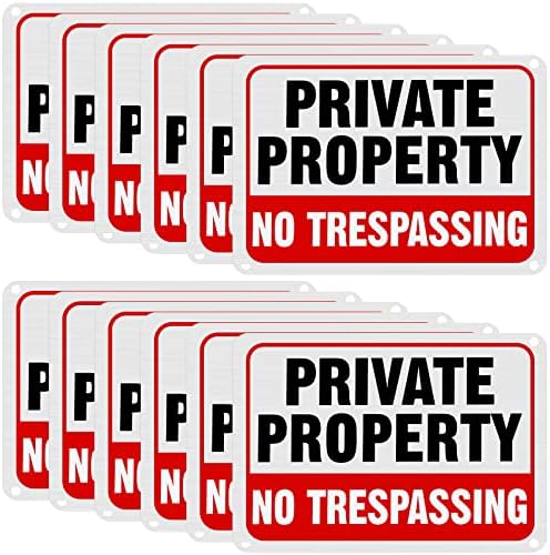 LEIFIDE 12 Pcs No Trespassing Signs Private Property Metal Reflective Aluminum No Trespassing Weatherproof Warning Signs for Property Security Outdoor Yard Home, 7 x 10 Inch(Purple,White) Leifide