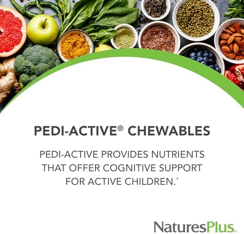 NaturesPlus Pedi-Active LECI-PS, DMAE Complex - 60 Chewable Tablets - Mixed Berry Flavor - Childrens Chewable Supplement, Promotes Brain Health, Focus - Vegetarian, Gluten-Free - 30 Servings Natures Plus