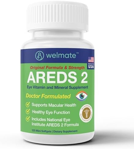 WELMATE - AREDS 2 (60 Servings) - Eye Vitamin and Mineral Supplement - Vitamin C, Zinc, Lutein - Macular Health - Doctor Formulated & Clinically Tested - Eye Care- Gluten Free - 120 Mini Softgels Welmate