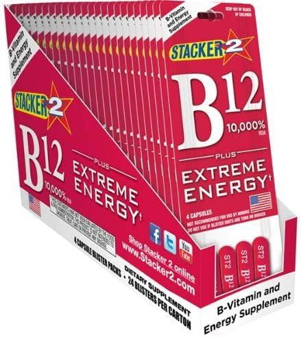 B12 Extreme Energy + Stacker 2 10,000% RDA - (24) Four Count Blister Pks by Stacker Stacker 2