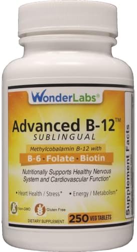 Sublingual Vitamin B12 (1000 mcg), B6 (5mg), Folic Acid(400 mcg) & Biotin (25mcg) - Formulated with Methylcobalamin Vitamin B-12 (250 Tablets) Wonder Laboratories