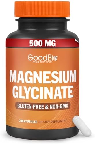 Magnesium Glycinate - High Absorption Magnesium Supplement 500mg Per Serving for Stress Relief, Sleep, Heart and Bone Health, Nerve Support - Non-GMO, Gluten-Free, Gentle on Stomach, 240 Capsules GOODBIO