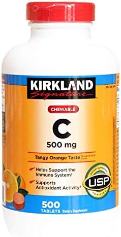 Kirkland Signature Vitamin C 500mg 2-Pack or 1000 Tangy Orange Chewable Tablets Kirkland