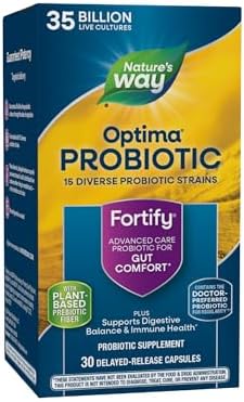 Nature's Way Fortify Optima Probiotic for Adults, 35 Billion Live Cultures, 15 Strains, Supports Digestive Balance and Immune Health*, No Refrigeration Required, 30 Capsules (Packaging May Vary) Nature's Way