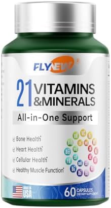 21 Vitamins and Minerals, Vitamin Supplement with Vitamin A, Vitamin C, Vitamin E, Vitamin B12 and Folate, Multivitamin Essential Vitamins for Vision, Immune, Bone, Liver Support, 60 Capsules Flynew