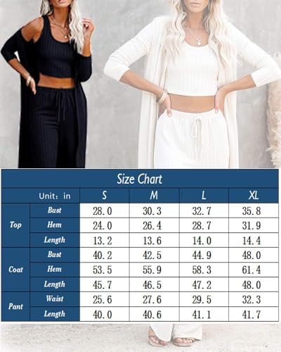 Fessceruna Womens 3 Piece Lounge Sets Pajamas Knit Long Sleeve Cardigan Crop Top Wide Leg Pants Loungewear Set Fessceruna