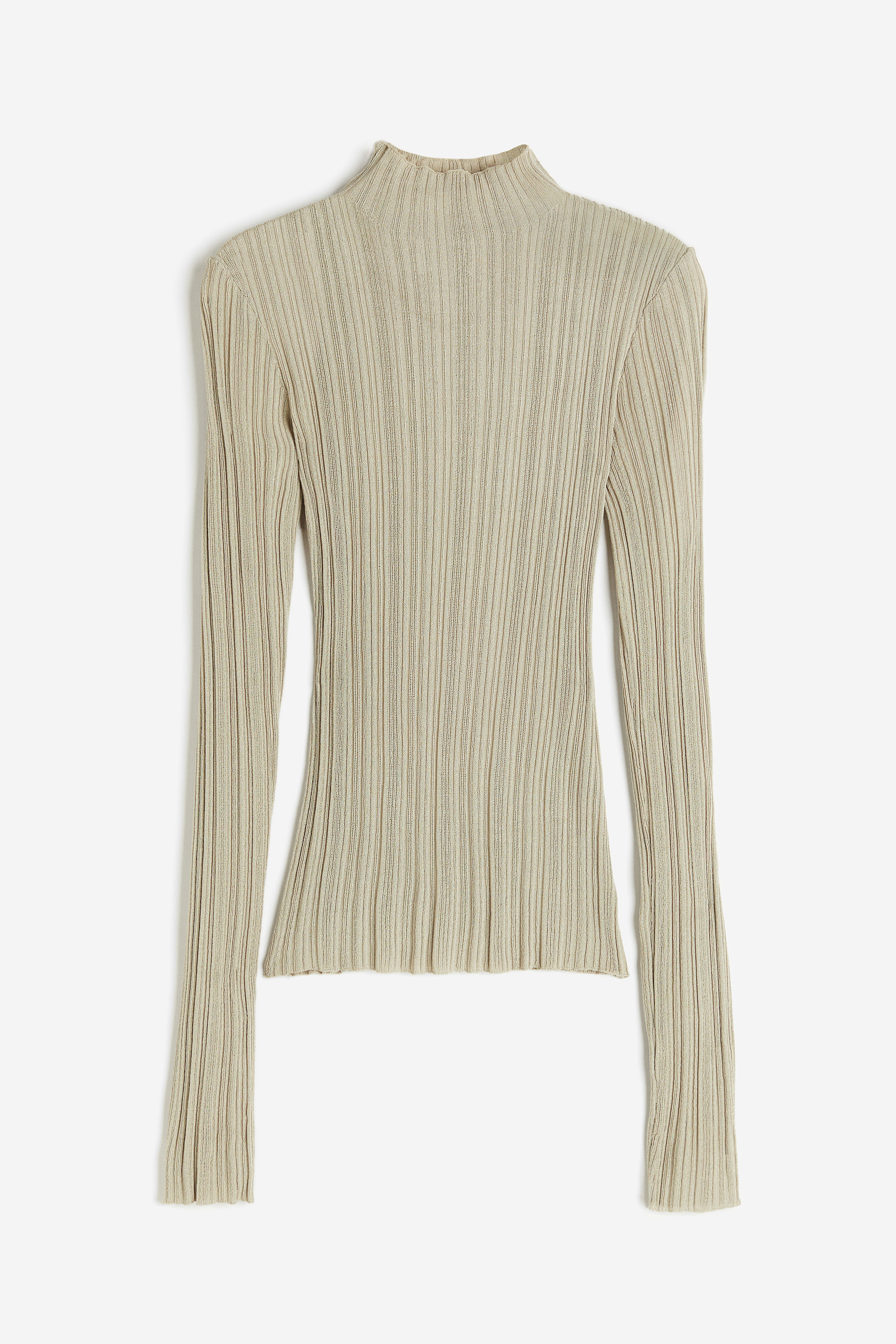 Sheer Rib-knit Mock Turtleneck Top H&M