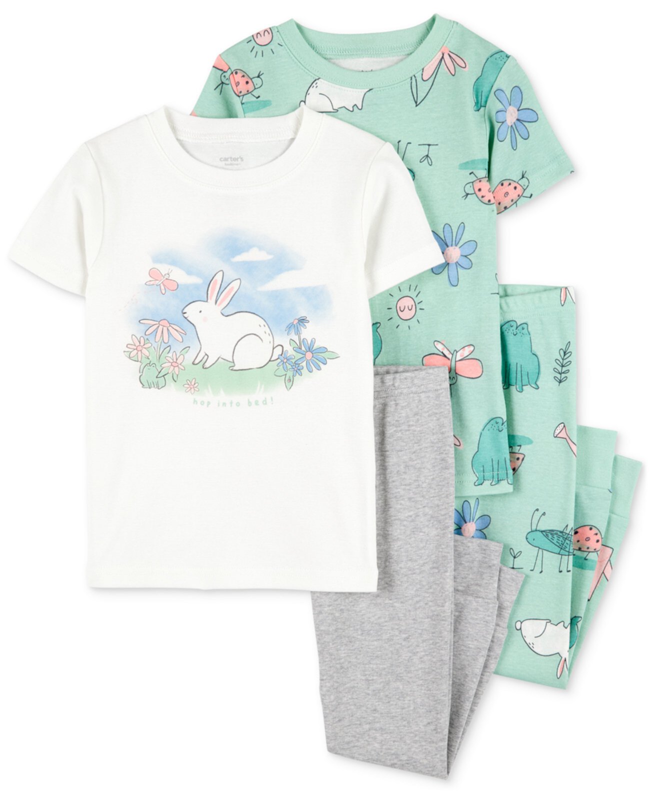 Toddler Girls Bunny Cotton Pajamas, 4-Piece Set Carter's