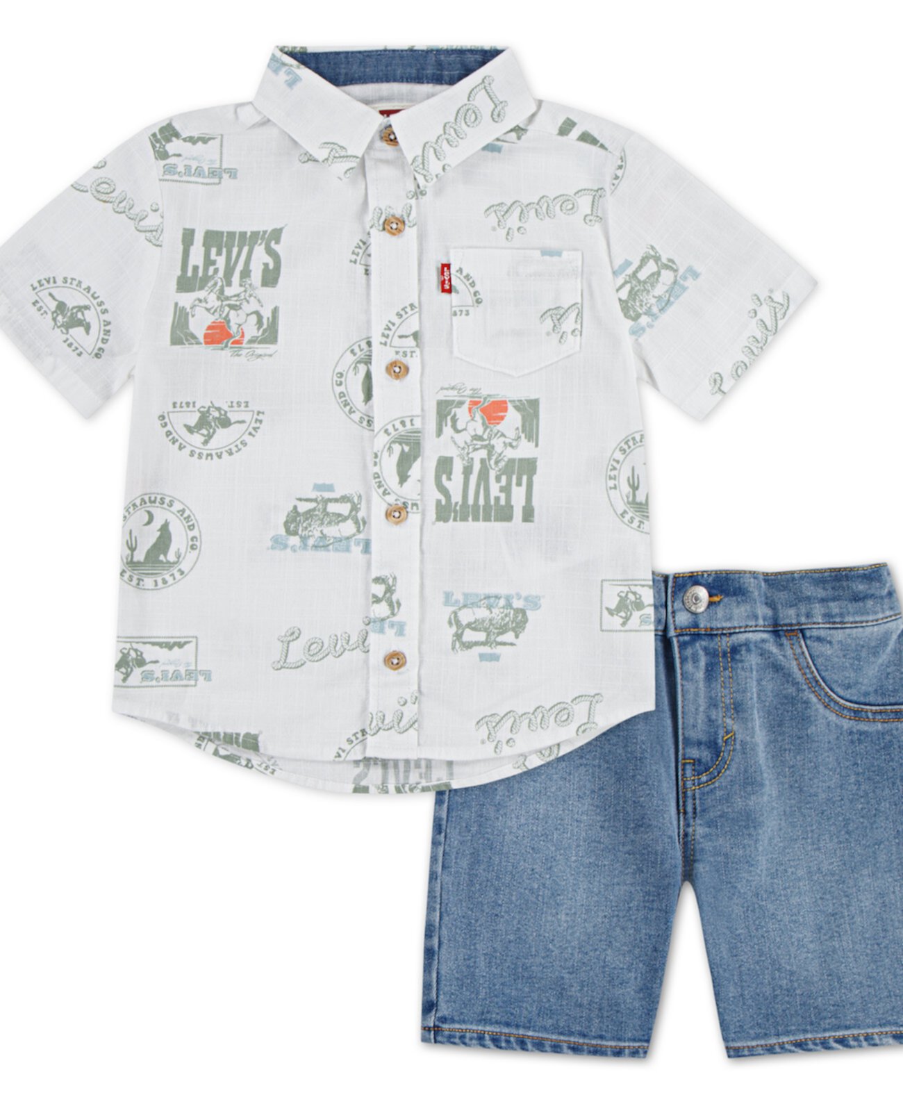 Toddler Boys 2-Piece Printed Shirt and Denim Shorts Levi's®