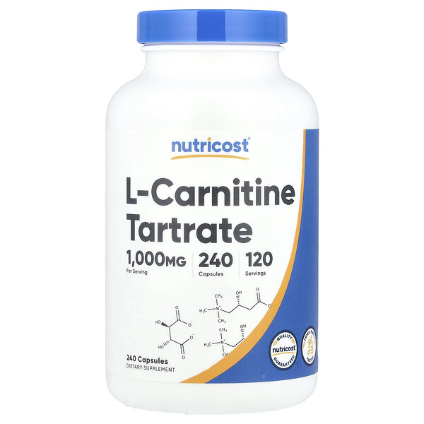 L-Carnitine Tartrate, 1,000 mg, 240 Capsules (500 mg per Capsule) Nutricost