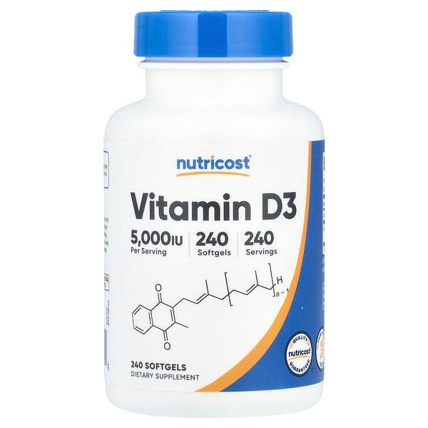 Vitamin D3, 125 g (5,000 IU), 240 Softgels Nutricost