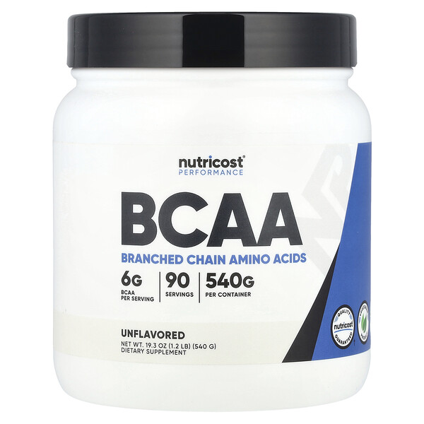 BCAA 540 г, 6 г разветвленных аминокислот на порцию, вегетарианская диетическая добавка Nutricost