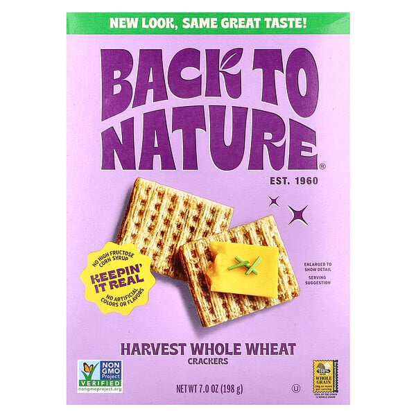 Crackers, Harvest Whole Wheat, 7 oz (198 g) Back To Nature