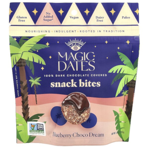 Snack Bites, 100% Dark Chocolate Covered, Blueberry Choco Dream, 3.5 oz (100 g) MAGICDATES