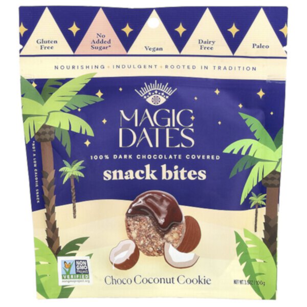 Snack Bites, 100% Dark Chocolate Covered, Choco Coconut Cookie, 3.5 oz (100 g) MAGICDATES