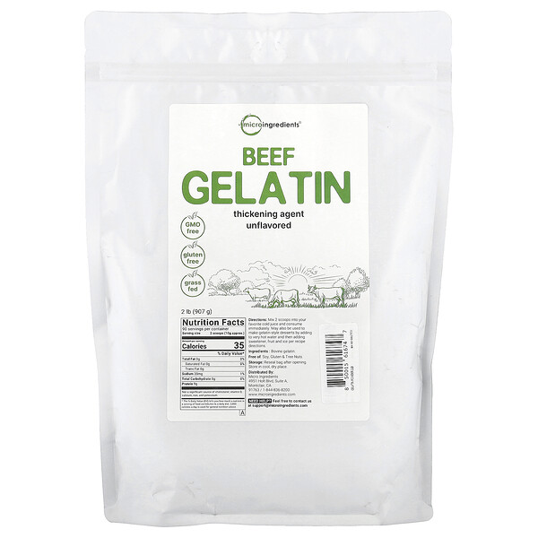 Beef Gelatin, Unflavored, 2 lb (907 g) Micro Ingredients