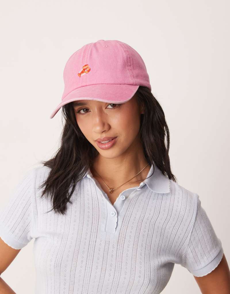 ASOS DESIGN lobster embroidered cap in washed pink Asos Design