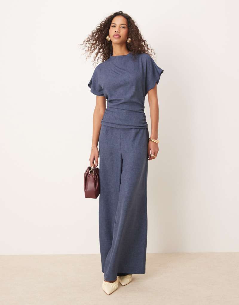 ASOS DESIGN linen look open back and ruched detail jumpsuit in navy Asos Design